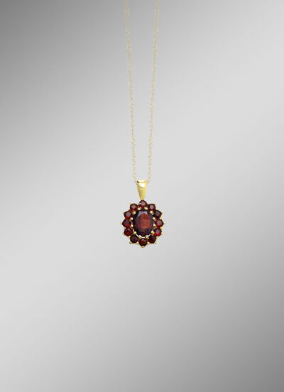 Bl&uuml;tenf&ouml;rmiger Anh&auml;nger mit Granat  