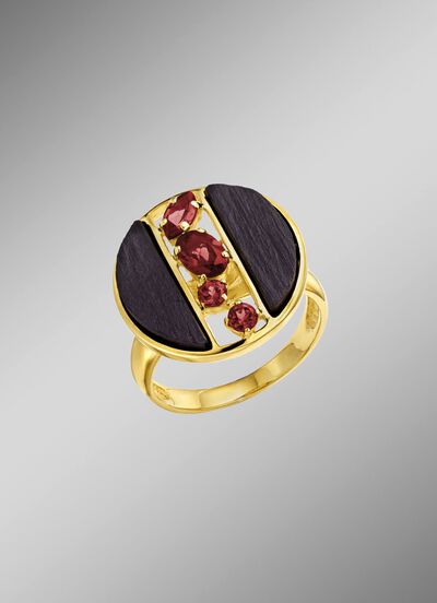 Damenring mit echt Rhodolith und Schiefer 