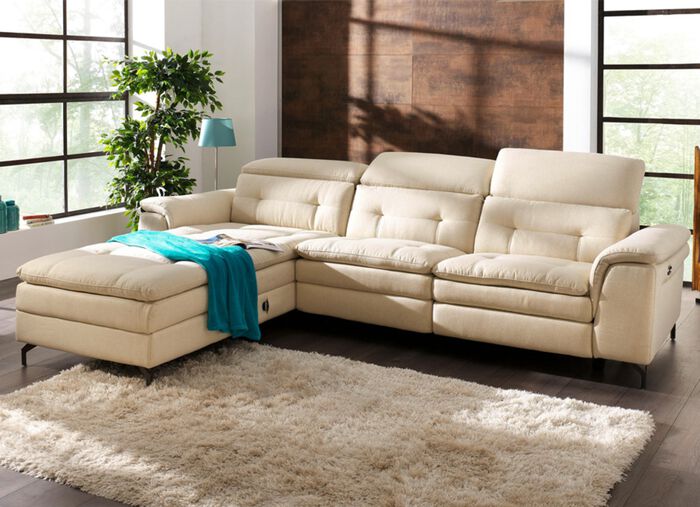 Polsterecke mit verstellbarer Kopfst&uuml;tze und Ottomane BEIGE