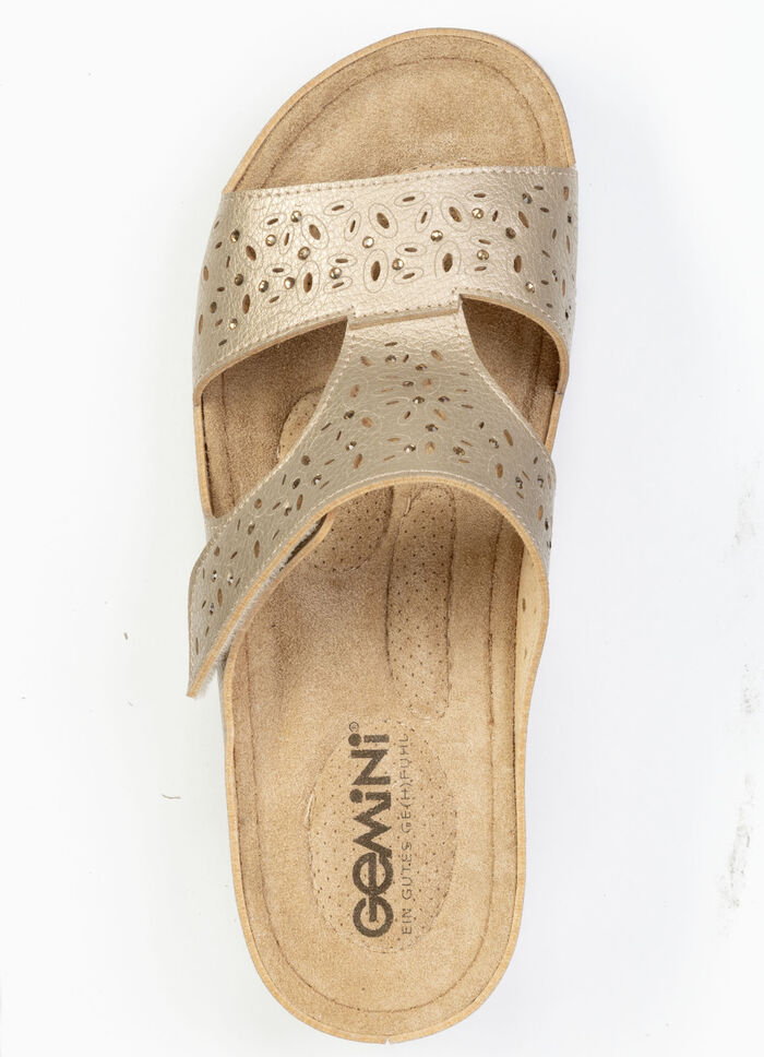 Gemini, bequeme Damen-Pantoletten, Weite G, mit Klettverschluss ALTGOLD