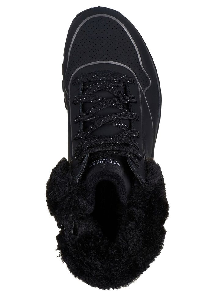 SKECHERS, gef&uuml;tterte Damen-Boots, Winterschuhe, mit flauschigem Pl&uuml;schkragen SCHWARZ