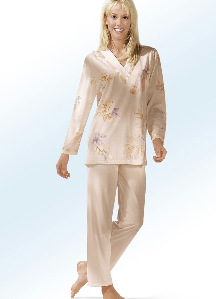 Pyjama, Langarm mit V-Ausschnitt APRICOT-BUNT