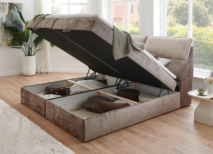 Boxspringbett mit Bettkasten und Kaltschaumtopper BEIGE-BRAUN