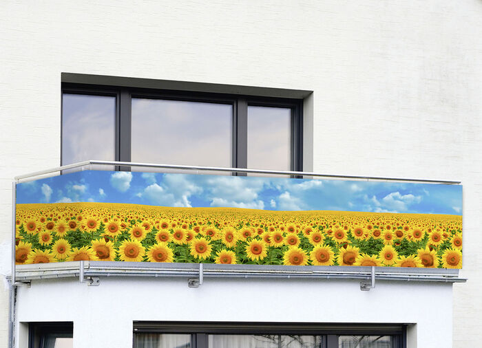 Balkonsichtschutz mit Sonnenblumen-Motiv 
