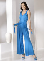 Jumpsuit mit angenähtem Hüftbindegürtel in 3 Farben AZURBLAU