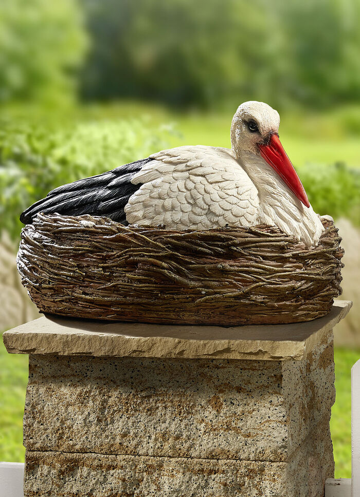 Handbemaltes Storchennest aus Polyresin 