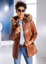 Lederjacke mit Webpelzbesatz 