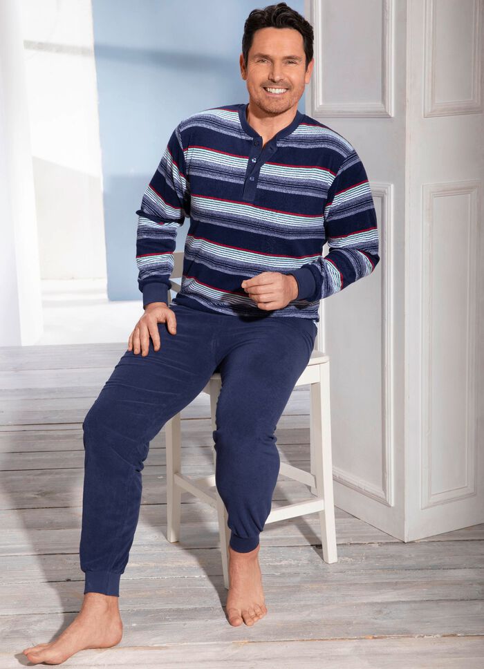 Pyjama aus Frottierstretch, mit Knopfleiste und B&uuml;ndchenabschl&uuml;ssen 