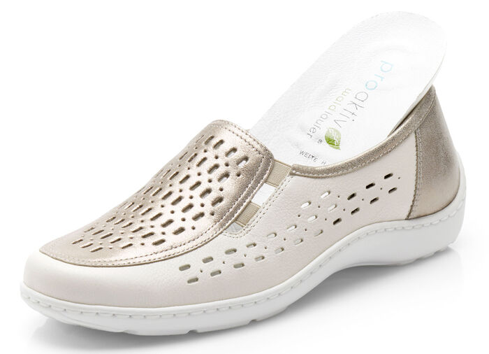 Waldläufer Slipper mit Leder-Massagefussbett BEIGE-BRONZE
