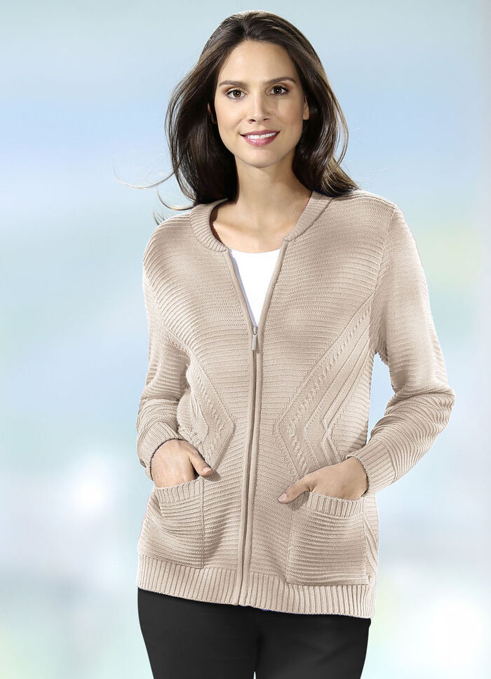 Strickjacke in 2 Farben mit durchgehendem Reissverschluss BEIGE