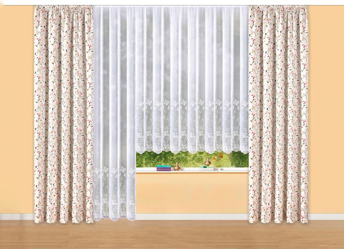 Vorhang mit Bl&auml;tter-Stickerei und Universalschienenband 