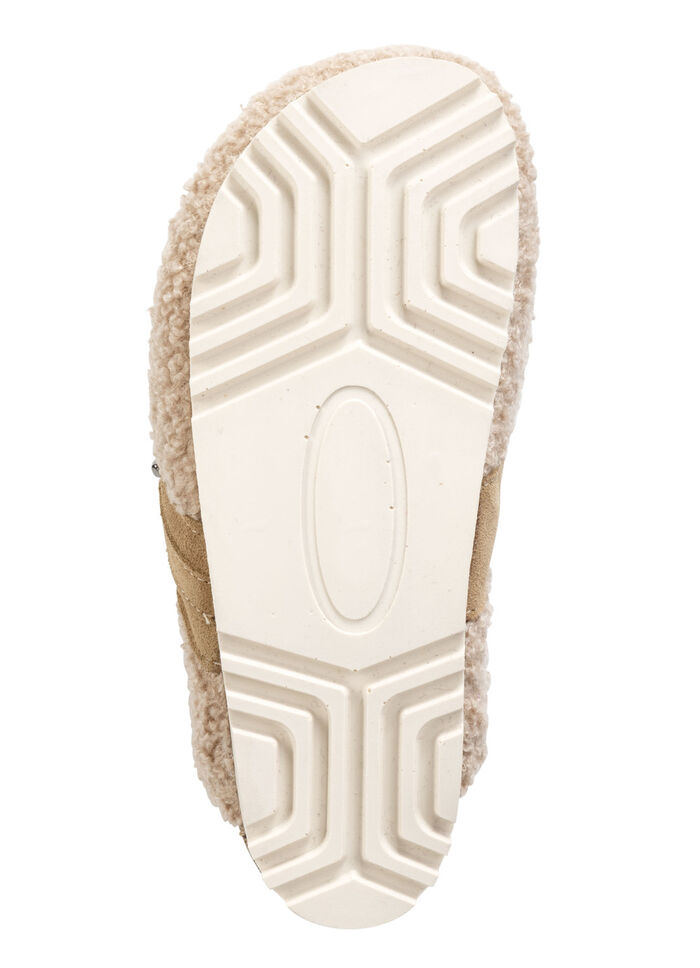 Laurina Pantoffel aus weichem Plüsch mit Veloursbesatz SANDBEIGE