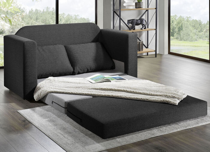 Schlafsofa mit 2 grossen, weichen Rückenkissen ANTHRAZIT