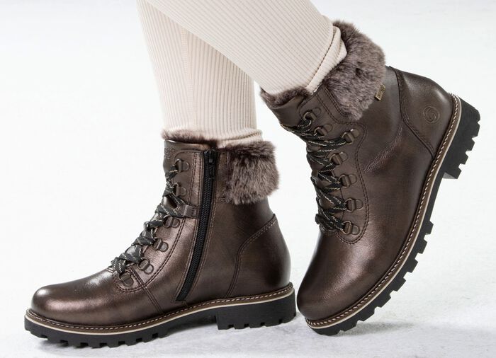 Remonte Schn&uuml;r-Stiefelette mit Pl&uuml;schkragen DUNKELBRONZE