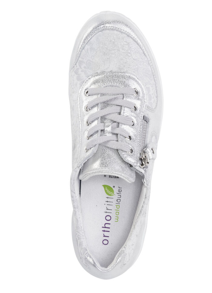 Waldl&auml;ufer Schn&uuml;rschuh mit floral bedrucktem Elastikmaterial SILBER-WEISS