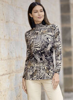 Shirt mit gesmoktem Stehkragen, 