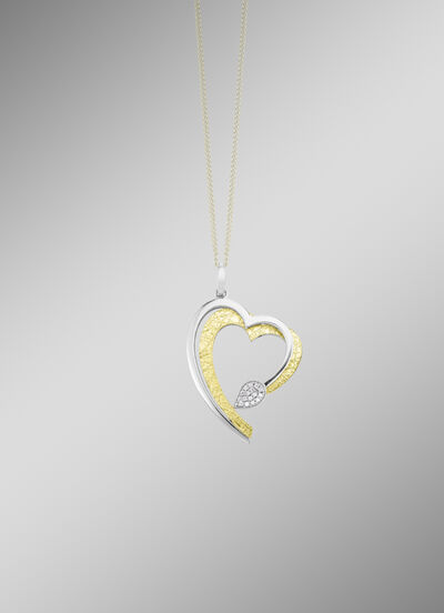 Herz-Anh&auml;nger in Bicolor mit synth. Zirkonia 