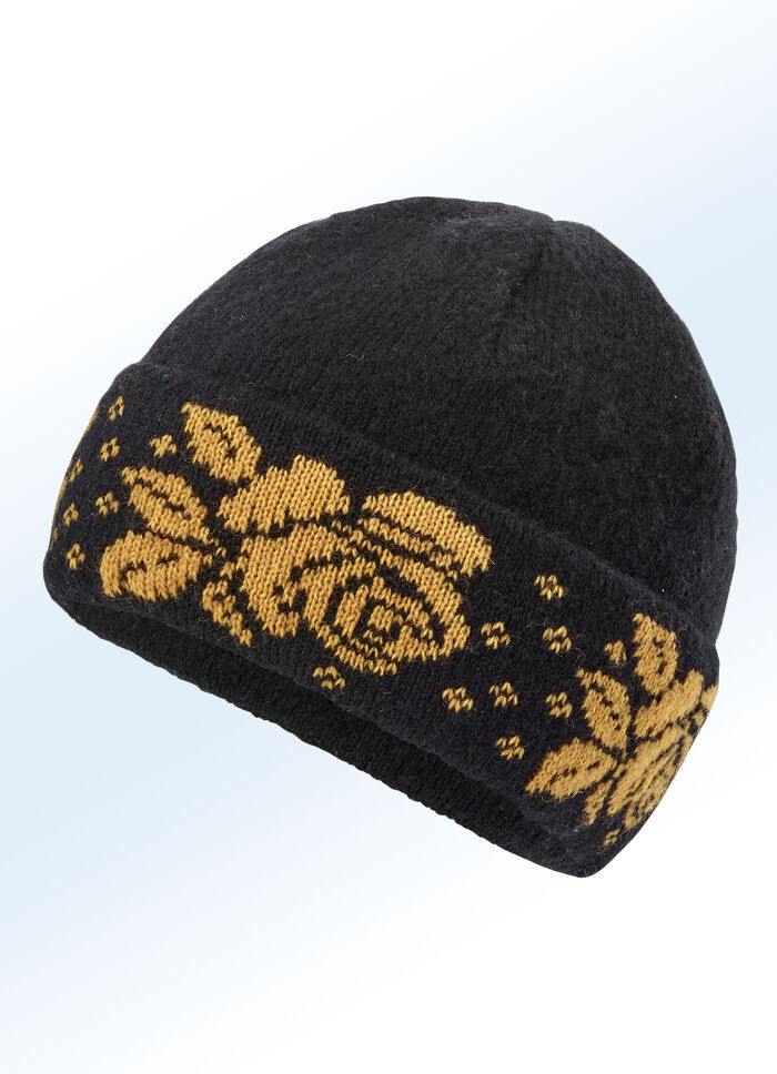 Warme Strick-M&uuml;tze SCHWARZ-GELB