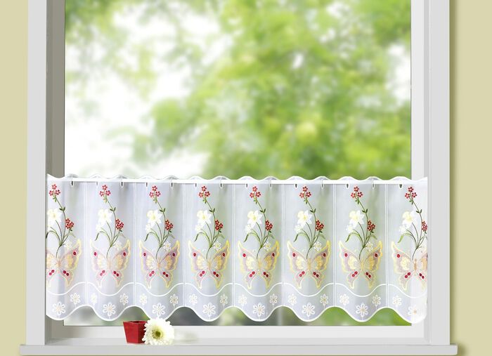 Kurzstore Schmetterling mit Plauener Stickerei WEISS-BUNT