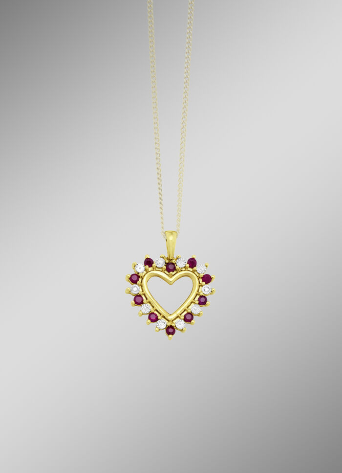 Romantischer Herz-Anhänger mit Rubin und Diamanten 