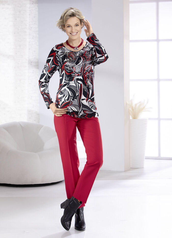 Shirt mit abgerundetem V-Ausschnitt , 