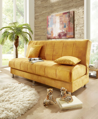 Schlafsofa mit Bettkasten und Dekokissen 