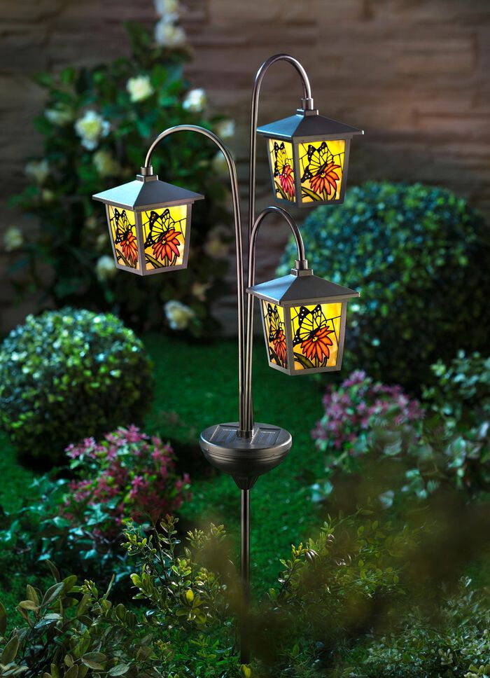 Solar-Laternen-Trio mit Schmetterlingsmotiven 