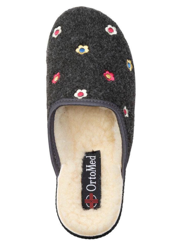 Gef&uuml;tterte Damen-Hausschuhe, mit Schurwolle ANTHRAZIT