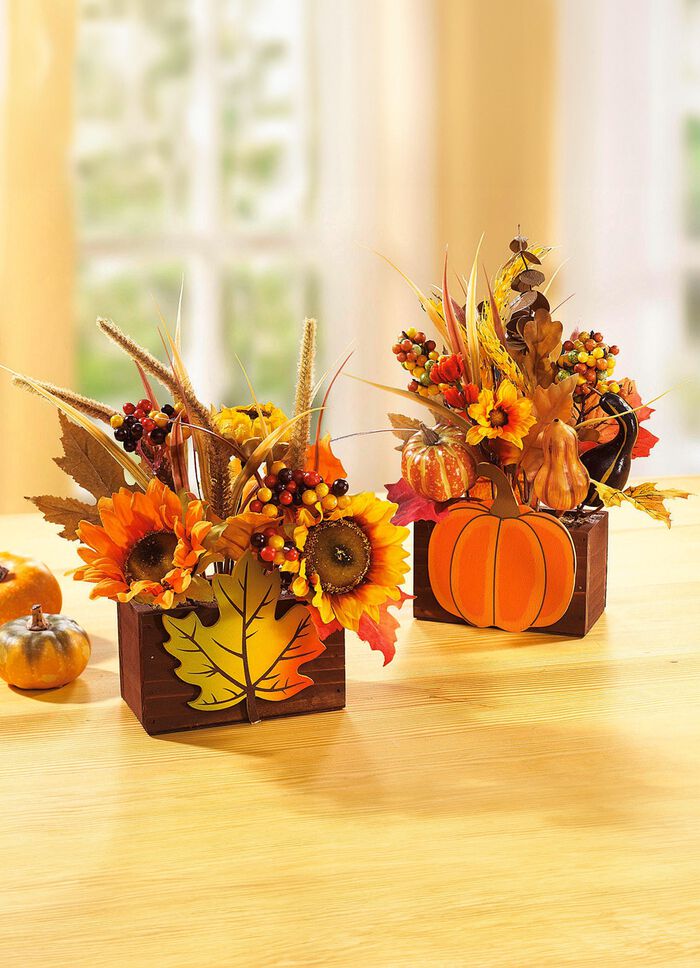 Gestecke, 2er-Set mit Beeren, K&uuml;rbissen und Bl&auml;ttern 