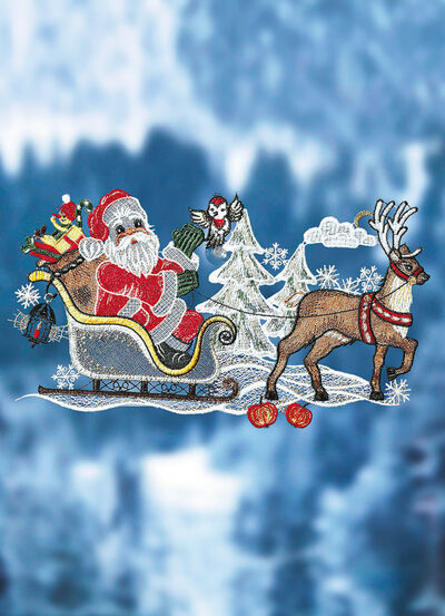 Fensterbild Weihnachtsmann mit Schlitten 