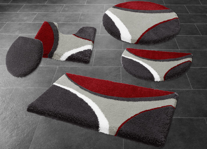 Badgarnitur mit rutschhemmendem TPR-Rücken GRAU-ROT