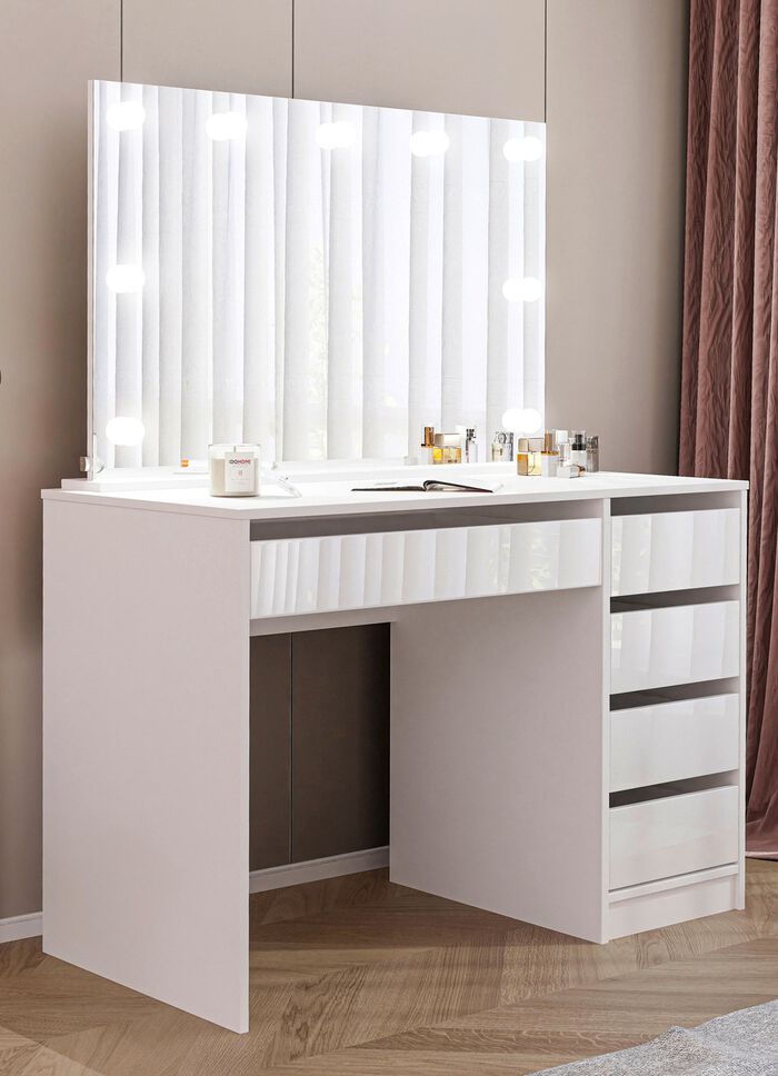 Schminktisch mit LED-Beleuchtung WEISS HOCHGLANZ