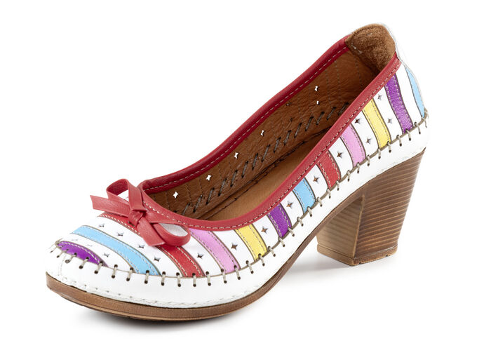 Gemini Pumps aus Rind-Nappaleder mit Schleife WEISS-MULTICOLOR