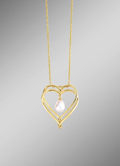 Herz-Anh&auml;nger mit S&uuml;sswasser-Zuchtperle und Ankerkette 