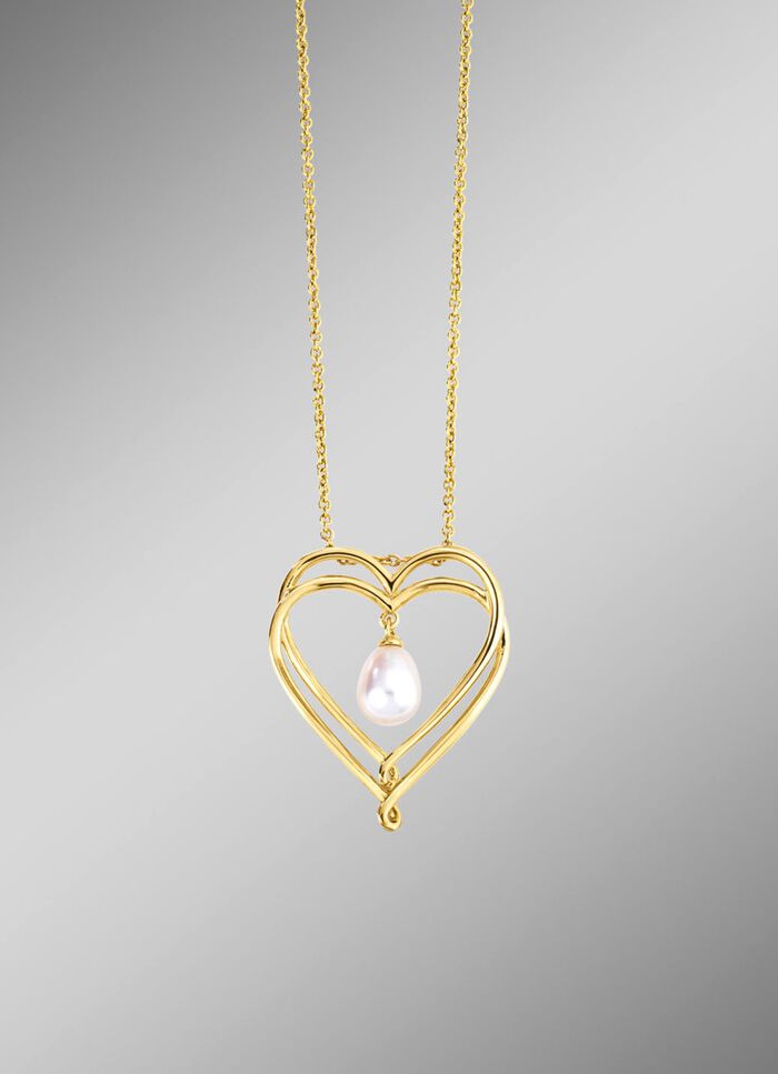 Herz-Anh&auml;nger mit S&uuml;sswasser-Zuchtperle und Ankerkette 
