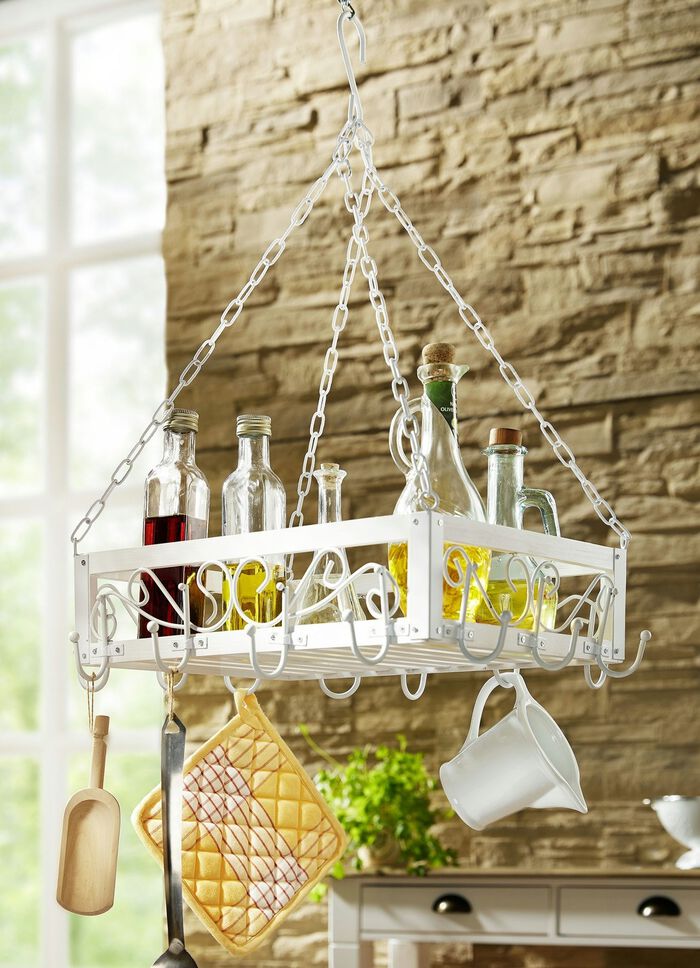 Topfh&auml;nger aus Holz und Eisen ANTIKWEISS