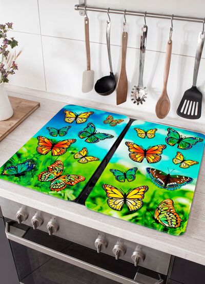 WENKO Herdabdeckplatten Schmetterlinge, 2er-Set 