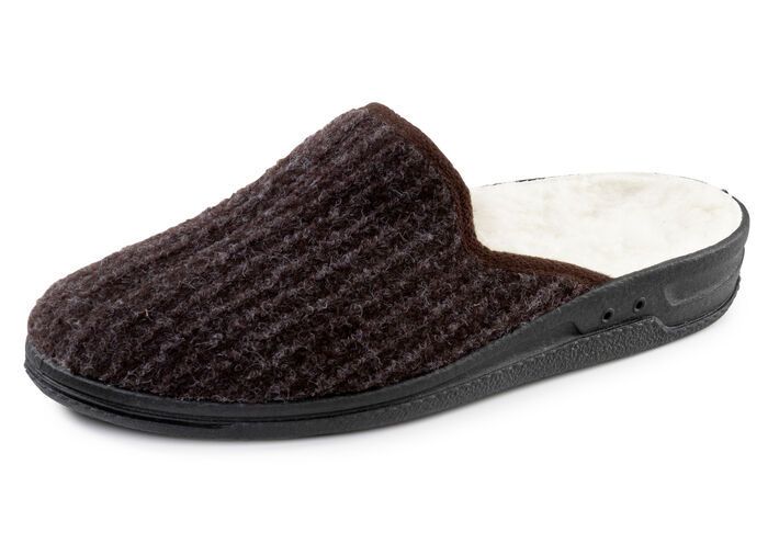 Gefütterte Herren-Hausschuhe, mit Schurwolle BRAUN