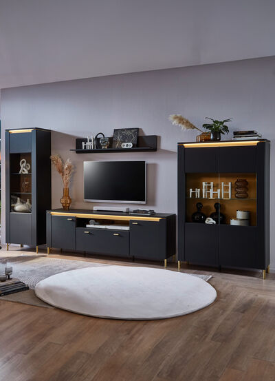 Wohnwand mit LED-Beleuchtung und Softclose 
