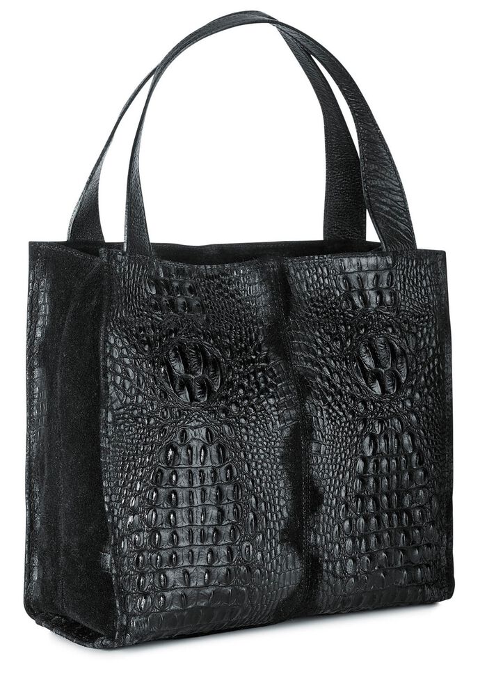 Laurina Tasche aus reptilgepr&auml;gtem Kalb-Veloursleder SCHWARZ