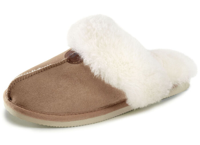 Pantoffel aus zertifiziertem Doubleface-Schaffell COGNAC-ECRU