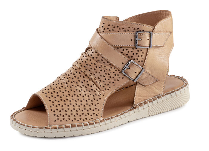 Gemini Sandale aus weichem Nappaleder mit Zierperforation CAMEL