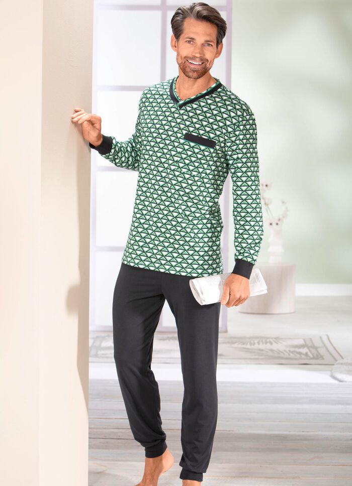 Schlafanzug mit V-Ausschnitt und  B&uuml;ndchenabschl&uuml;ssen 