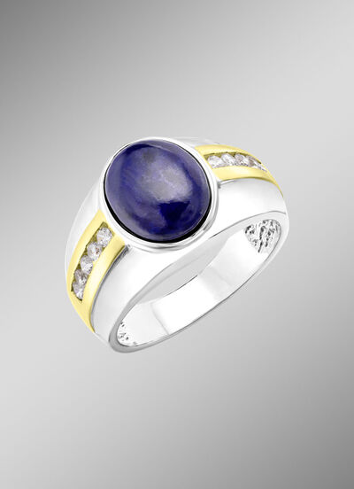Herrenring mit Lapislazuli und Zirkonia 