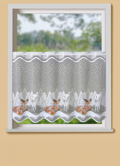 Handkolorierter Kurzvorhang Rehe 