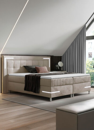 Boxspringbett mit LED-Beleuchtung und Topper, , large