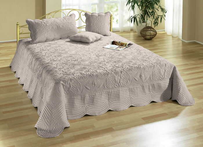 Satin Kissenbezüge und Tagesdecken mit Stickerei BEIGE