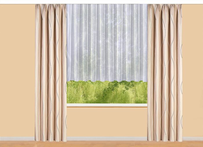 &Uuml;bervorhang mit Wellen-Dessin und Universalschienenband BEIGE