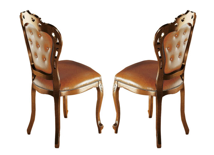 Esszimmer-Stühle und Sessel mit Lederbezug BRAUN/NUSSBAUM