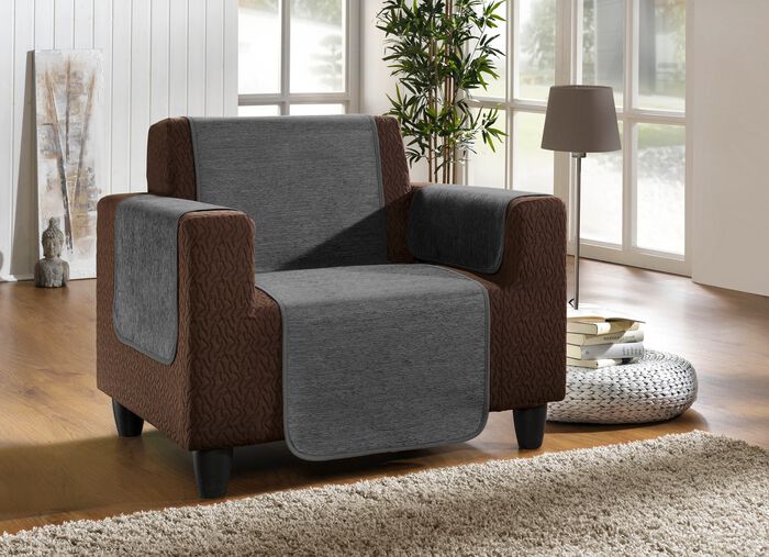 Unempfindliche Sessel-,Couch- und Armlehnenschoner aus Chenille ANTHRAZIT